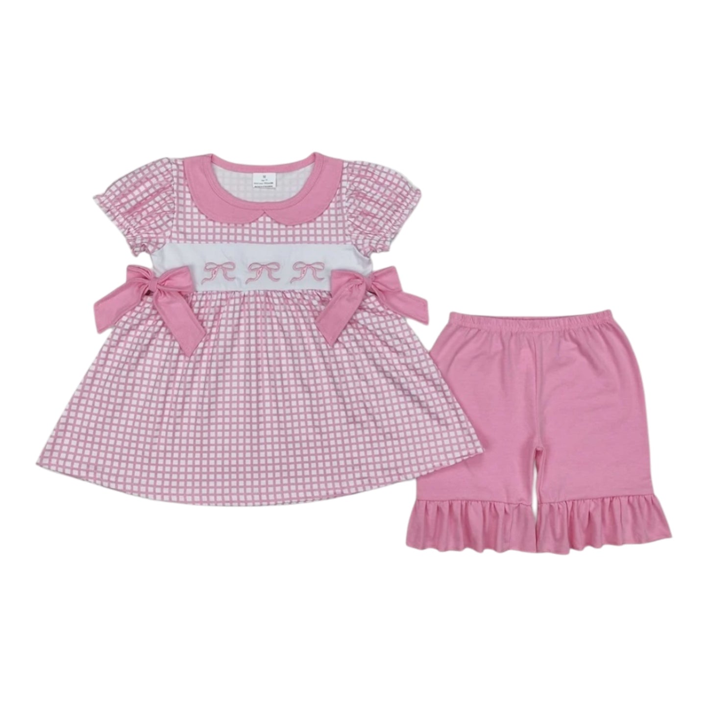 Pink Bow Ruffle Shorts Set