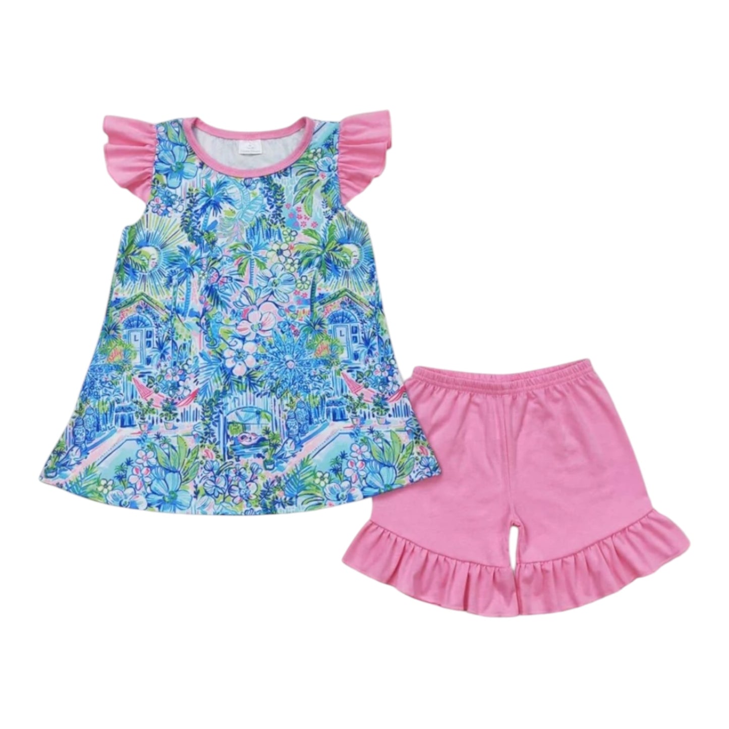 Watercolor Ruffle Shorts Set