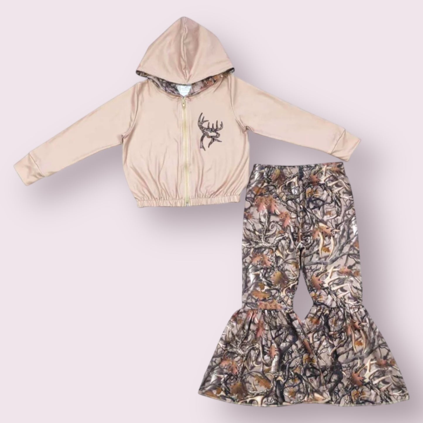 Hooded Deer Jacket & Camo Bell Pants Outfit