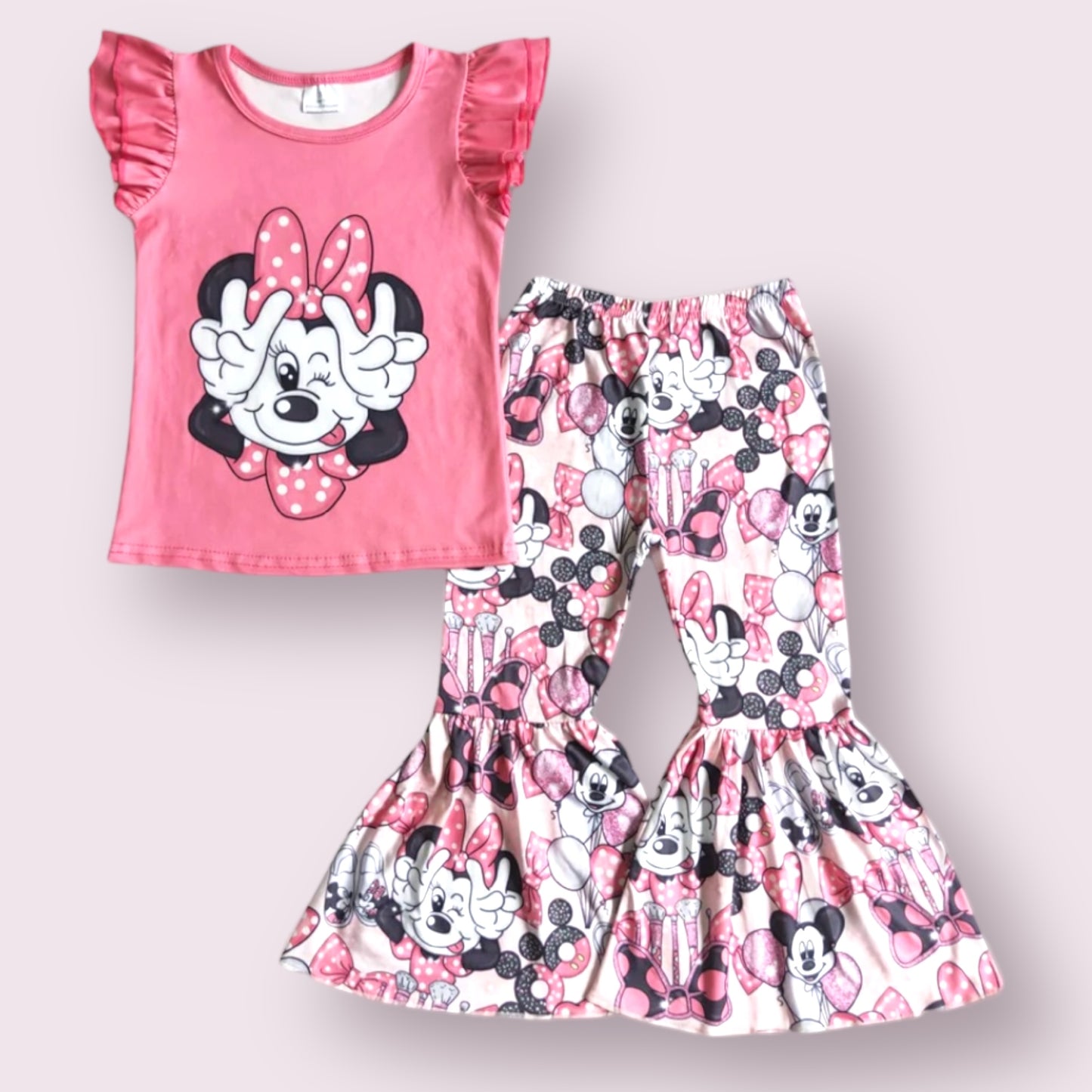 Mouse Top and Print Bell Pants