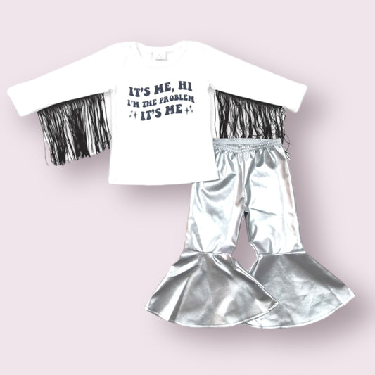 I’m The Problem Taylor Fringe Top and Silver Metallic Bells