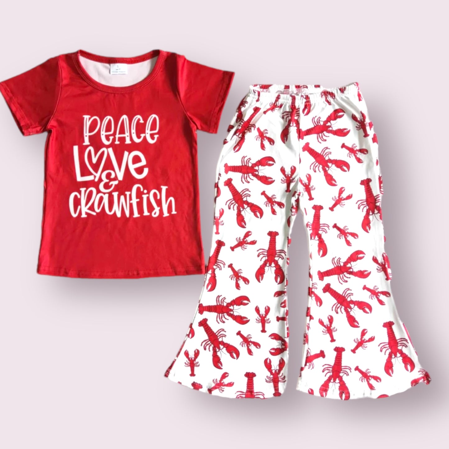 Peace Love Crawfish Print Bell Pants set