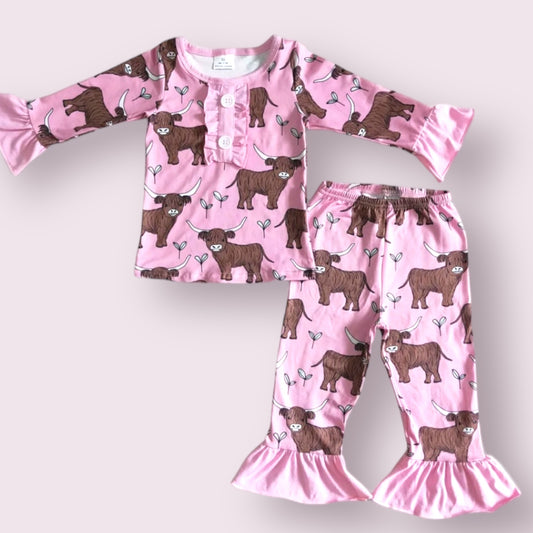 Pink Highland Cow Pajamas