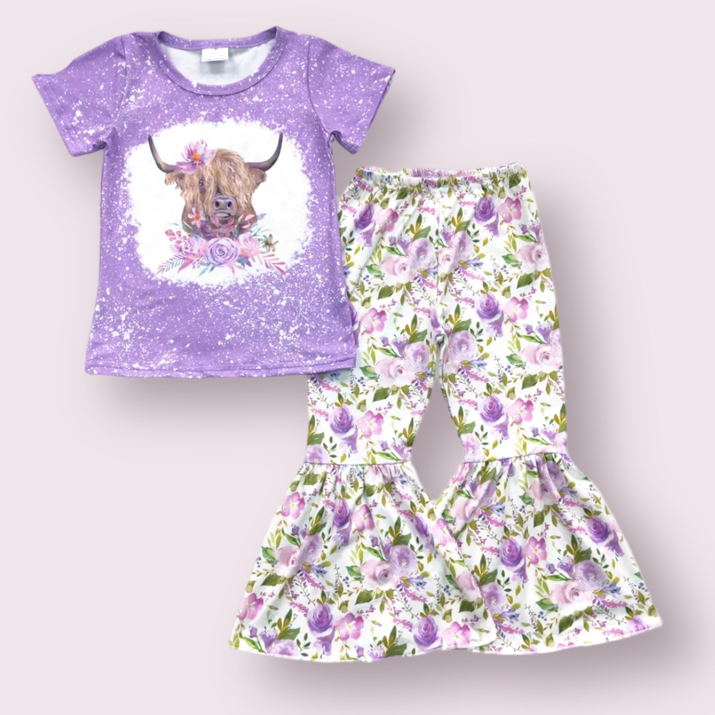 Lilac Highland Cow Bell Pant set